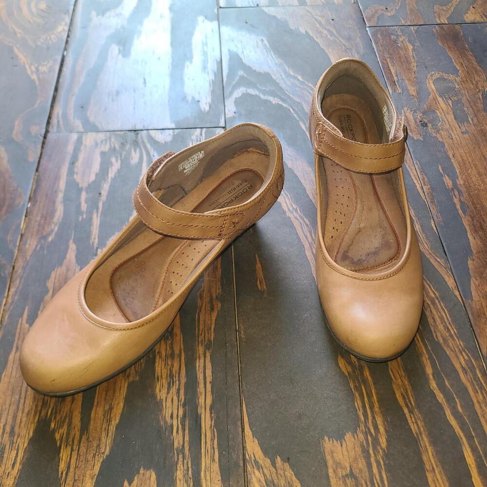 Rockport Cobb Hill Tan Leather Cutout Mary Jane Block Heels Size 10 M